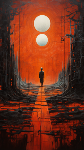 Abstract painting of a man at his destination