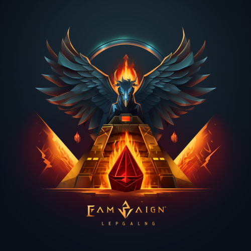 Gaming logo with pyramid, joystick, and phoenix