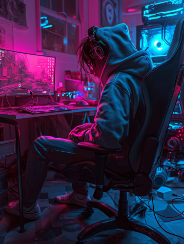 Gamer in Haunting Gaming Room
