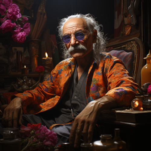 Photorealistic portrait of Gandhi smoking in a club