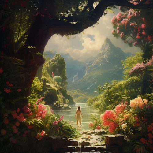 Serene garden scene with lofi vibes