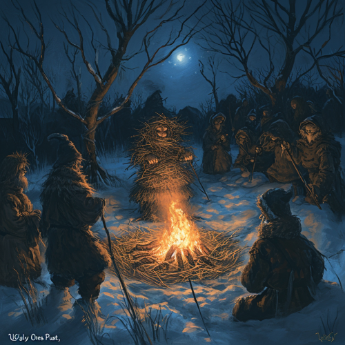 Gathering of the  Ugly Ones  burning the winter straw doll Gathering of the  Ugly Ones  burning the winter straw doll