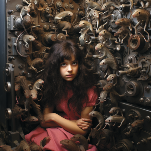 Geckos crawling on machine girl