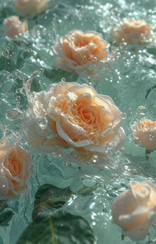Gemstones and roses in ice bubbles
