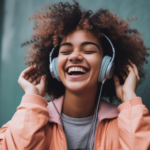 Gen X person with headphones listening to music