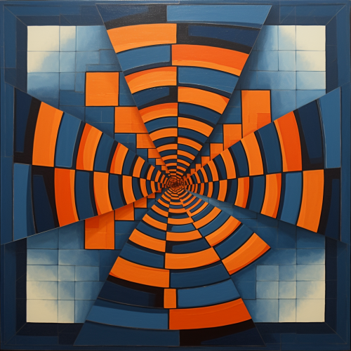 Colorful geometric pattern spiral with orange and blue shades