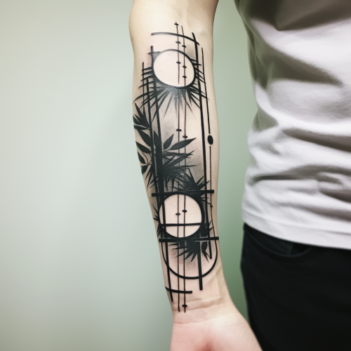 Geometric tattoo with bamboo and circles on forearm