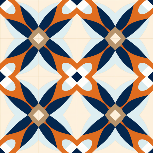 Tileable Geometric Pattern in Blue, Orange, and Beige