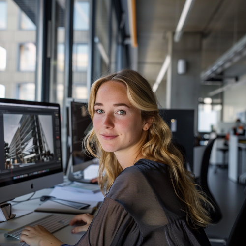 German Graphic Designer Editing Building Photo