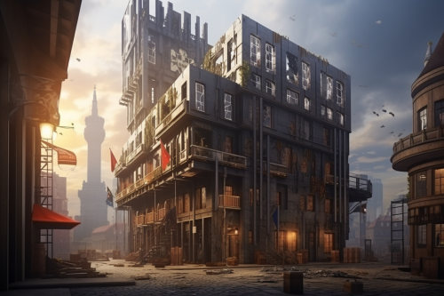 Cityscape with Wooden Frame Architecture