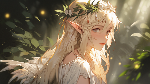 Illustration of a Ghibli style elf girl, Priestess of the Sun