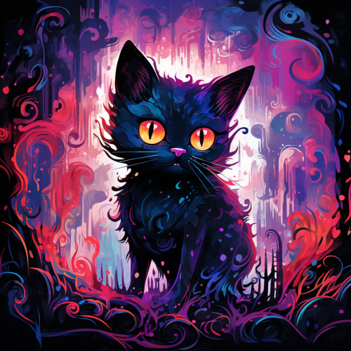 An adorable ghost cat with vibrant anime colors