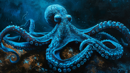 Image of a mesmerizing blue phosphorescent octopus