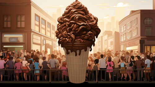 Chocolate ice cream pint with people