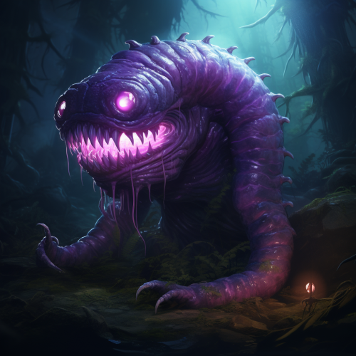 Giant purple demon worm with glowing eyes