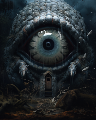 Giant Reptilian Monster Eye Peering Through Window