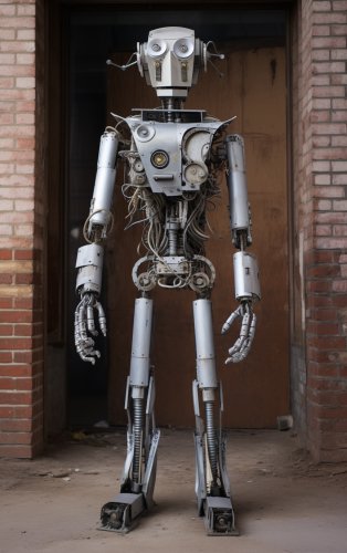 Detailed 4k Photo of Giant Robot with Galvanized Plumbing Pipes