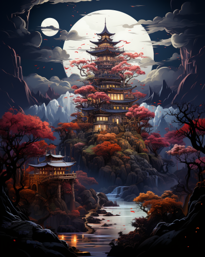 Artistic rendering of a giant tree with a castle