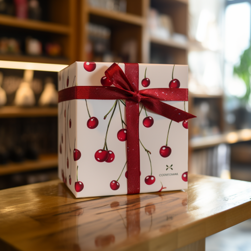Cherry drawing on gift box