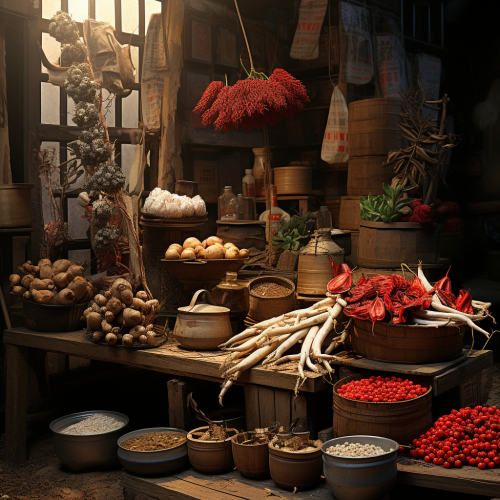 Vibrant ginseng market scene