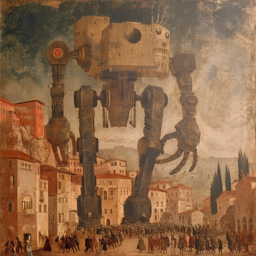 Giotto 1300AD Renaissance Painting Robots Villages