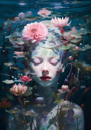 Luminous girl with blue head and flowers Luminous girl with blue head and flowers