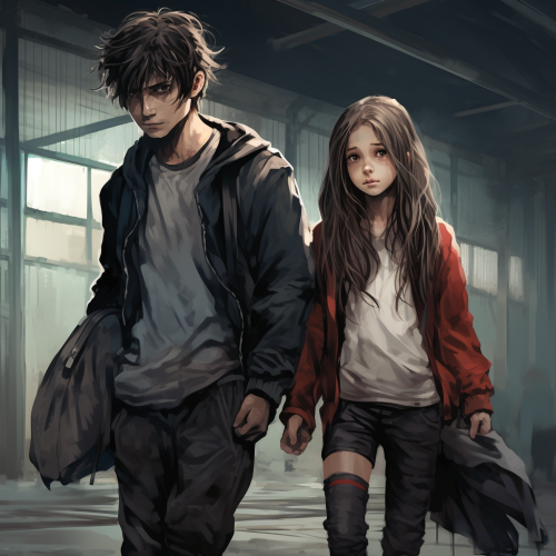 Siblings entering orphanage holding hands