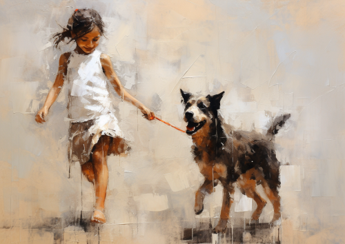 10-year-old girl playing with dog