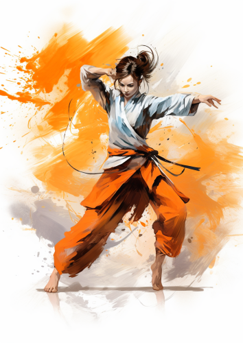 Girl playing Tai Chi in ink painting style