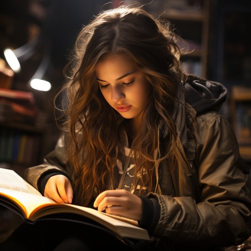 Girl reading book hyper realistic