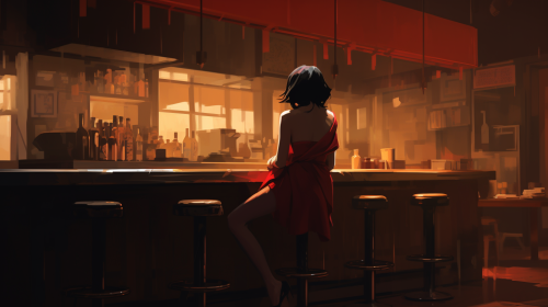 Stylish girl with bob hairstyle in red dress