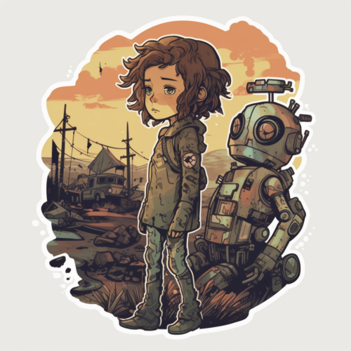 Illustration of a brave girl warrior in apocalyptic world