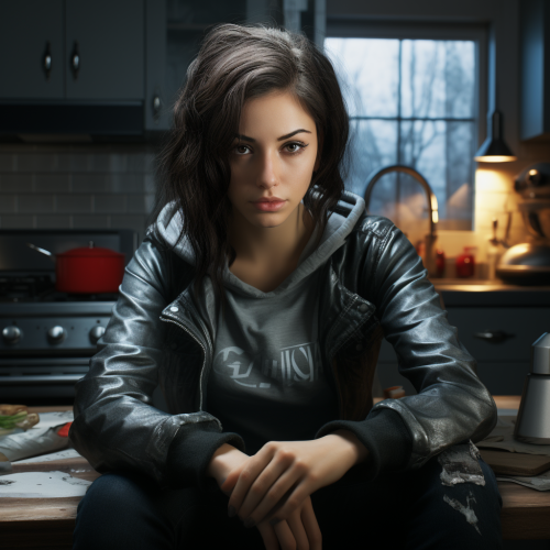 Girl in Kitchen, Waist Up Shot