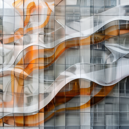 Curved glass building in orange gradient