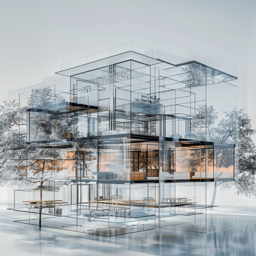 3D Glass House Architecture Design