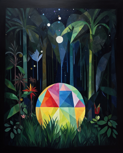 Vibrant rays in jungle night