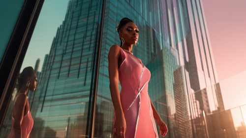 Glass and Steel Skyscraper Fashion Model Glass and Steel Skyscraper Fashion Model