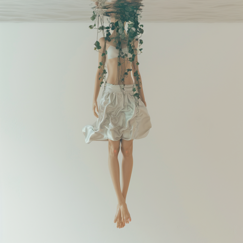 Clear Glass Woman Sculpture Filling with Ocean