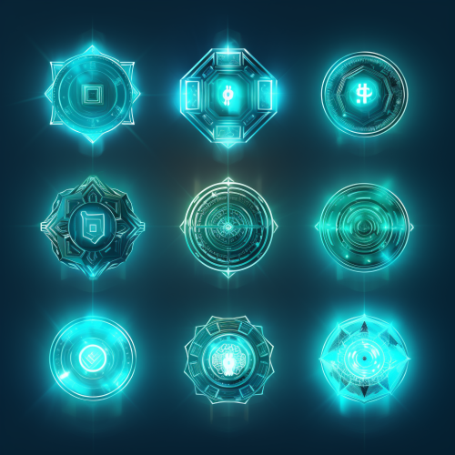 Shiny and Reflective Cryptocurrency Icons with Spaces