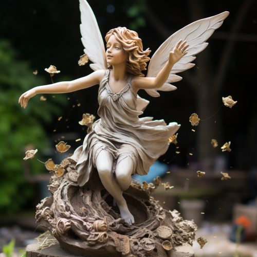 Realistic angel sculpture with flying fairies
