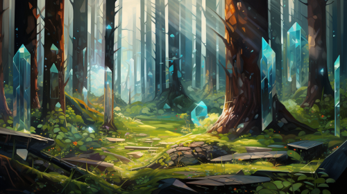 Glimmering crystal cubist forest scene. Glimmering crystal cubist forest scene.