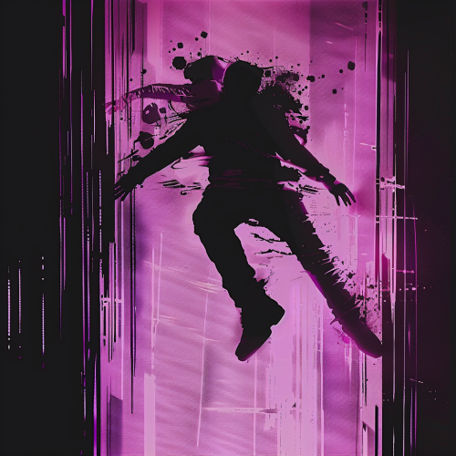 Purple glitchy man falling silhouette