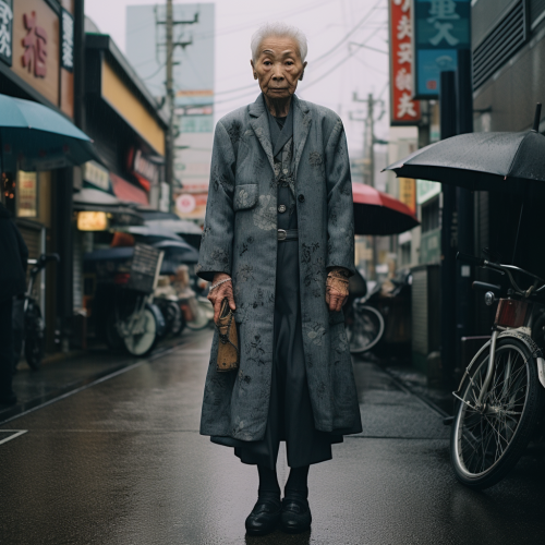Elderwoman in Gloomy Japan Street Snap