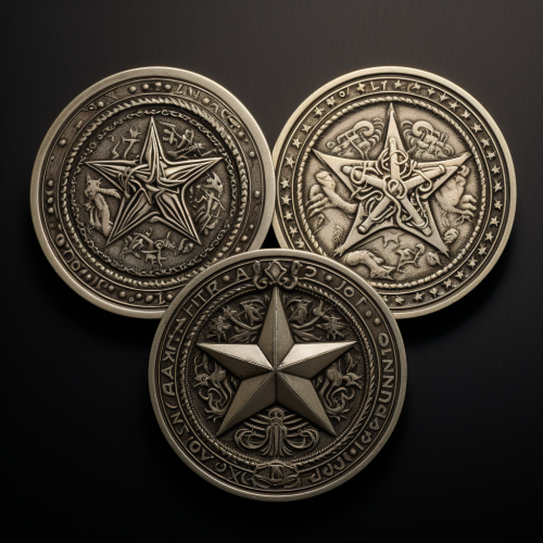 Three coins with pentagrams