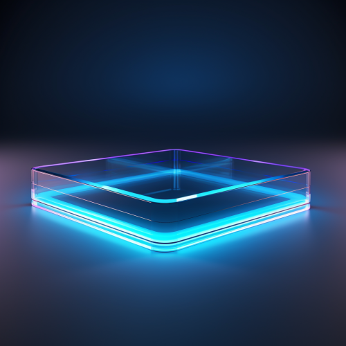 3D glowing glass rectangle on platform