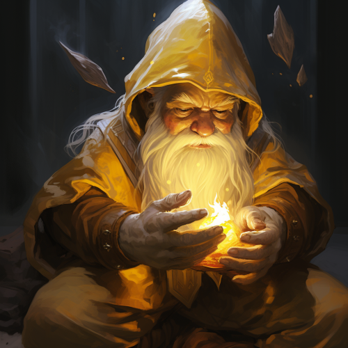 Gnome wizard holding flames in hands