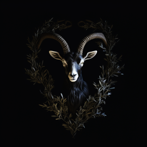 Silhouette of a goat with olive branches