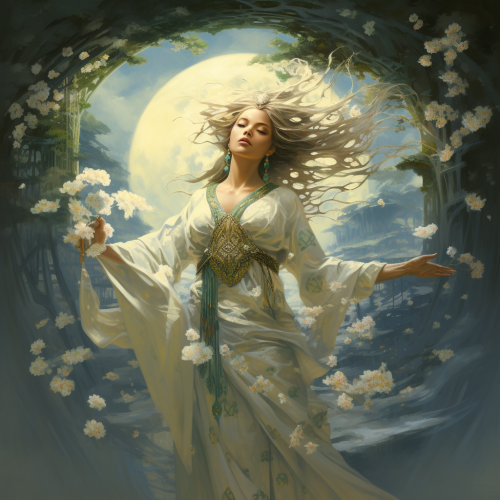 Goddess of Mercy with white lotus flowers