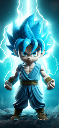 Son Goku in Super Saiyan Blue form with glowing eyes