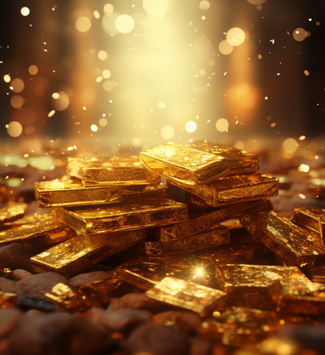 Glittering gold bars with dust